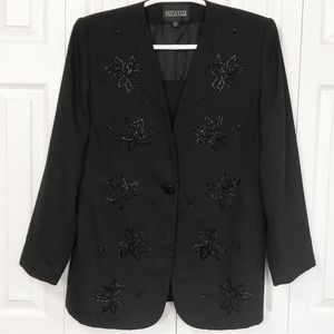 Executive Collection Black Beaded Floral Formal Blazer Suit Jacket 18